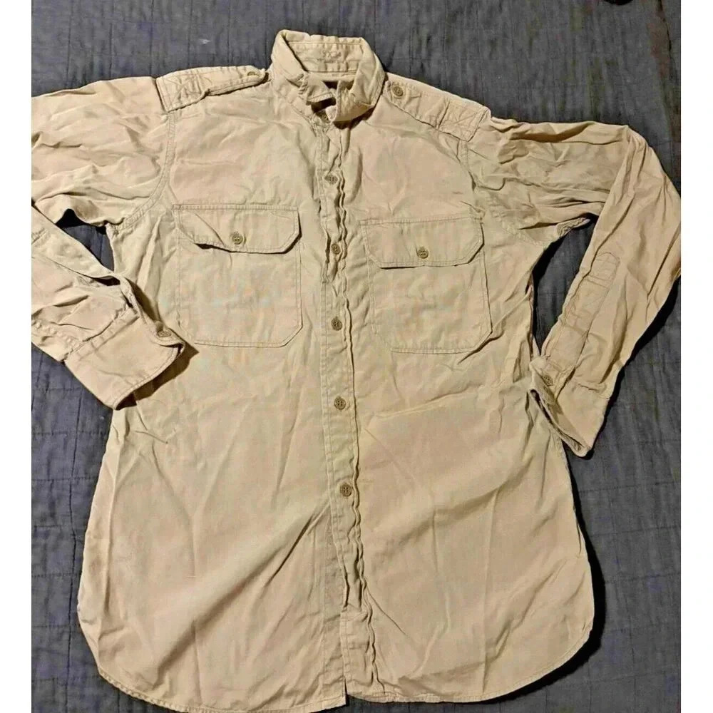 Vintage 1946 US Military Khaki Poplin Stand-Up Collar Shirt 15x34 WWII Era